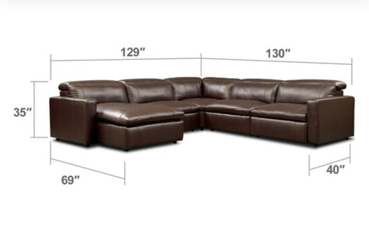 Happy Brown 5-Piece Dual Power Reclining Sectional (Left-Facing Chaise, (2) Reclining Seats)