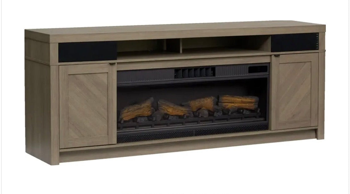 76” Palmer TV Stans with Fireplace, Remote + Bluetooth Compatible