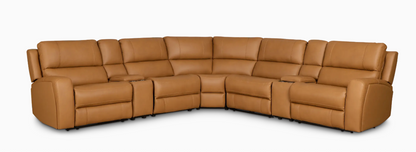 Summit Tan Leather Triple-Power Reclining Sectional