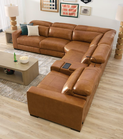 Summit Tan Leather Triple-Power Reclining Sectional